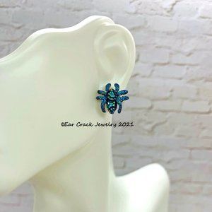 Handmade - Druzy 13mm Metallic Blue/Green Spider Stud Earrings